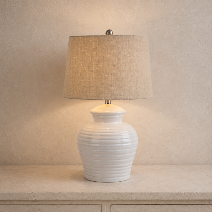 CERAMIC TABLE LAMP WITH BURLAP SHADE 33x38x64cm